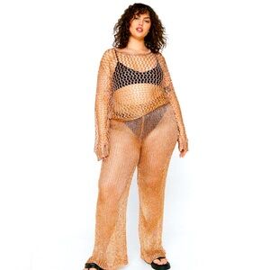 Gold Fishnet Swim Cover Up Set  Top & bottoms plus size